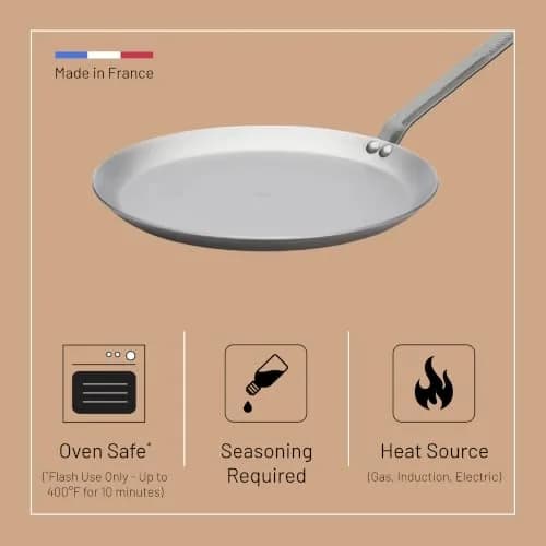de Buyer MINERAL B Carbon Steel Crepe & Tortilla Pan - 24 cm (9.5 inch) Diameter | Induction Compatible, Oven Safe thumbnail 5