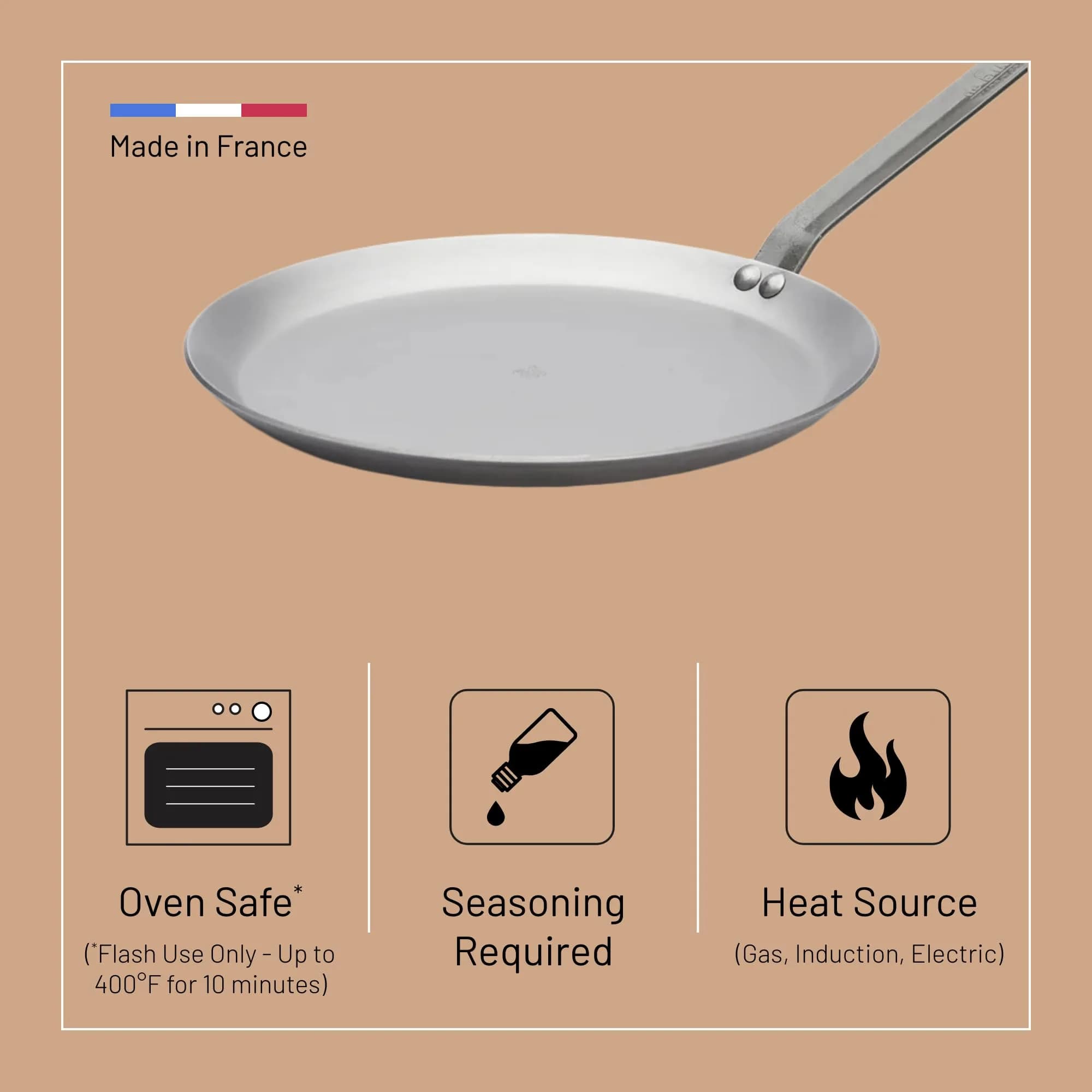 de Buyer MINERAL B Carbon Steel Crepe & Tortilla Pan 27 cm (10.25") | Naturally Non-Stick Finish - view 5