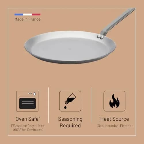 de Buyer MINERAL B Carbon Steel Crepe & Tortilla Pan 27 cm (10.25") | Naturally Non-Stick Finish thumbnail 5