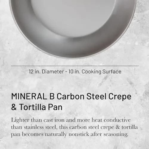 de Buyer MINERAL B Carbon Steel Crepe & Tortilla Pan - 30 cm (12") Diameter, 25 cm (10") Cooking Surface | Naturally Non-Stick Finish thumbnail 3