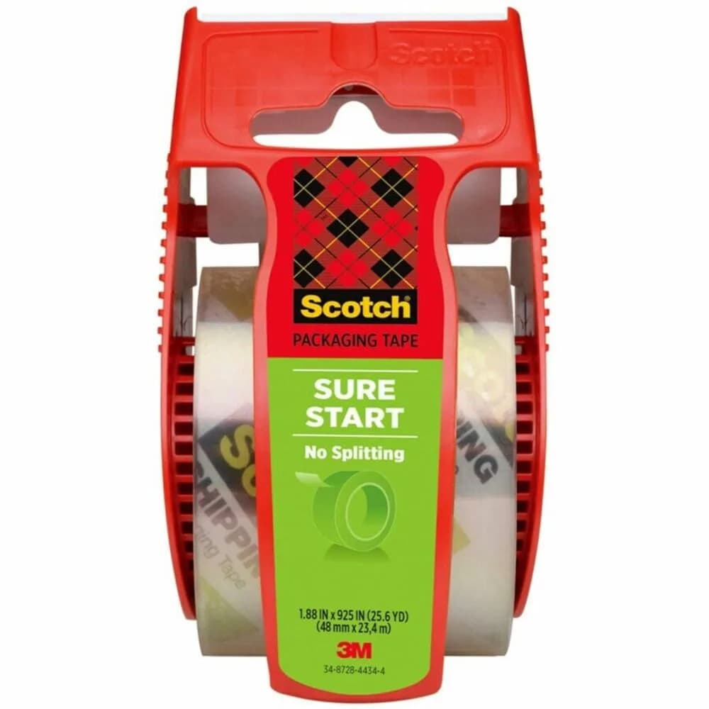 3M Scotch Sure Start Packaging Tape with Dispenser, 2 Inches x 800 Inches (5.56 cm x 2032 cm) | Smooth Unwind, Quiet Roll