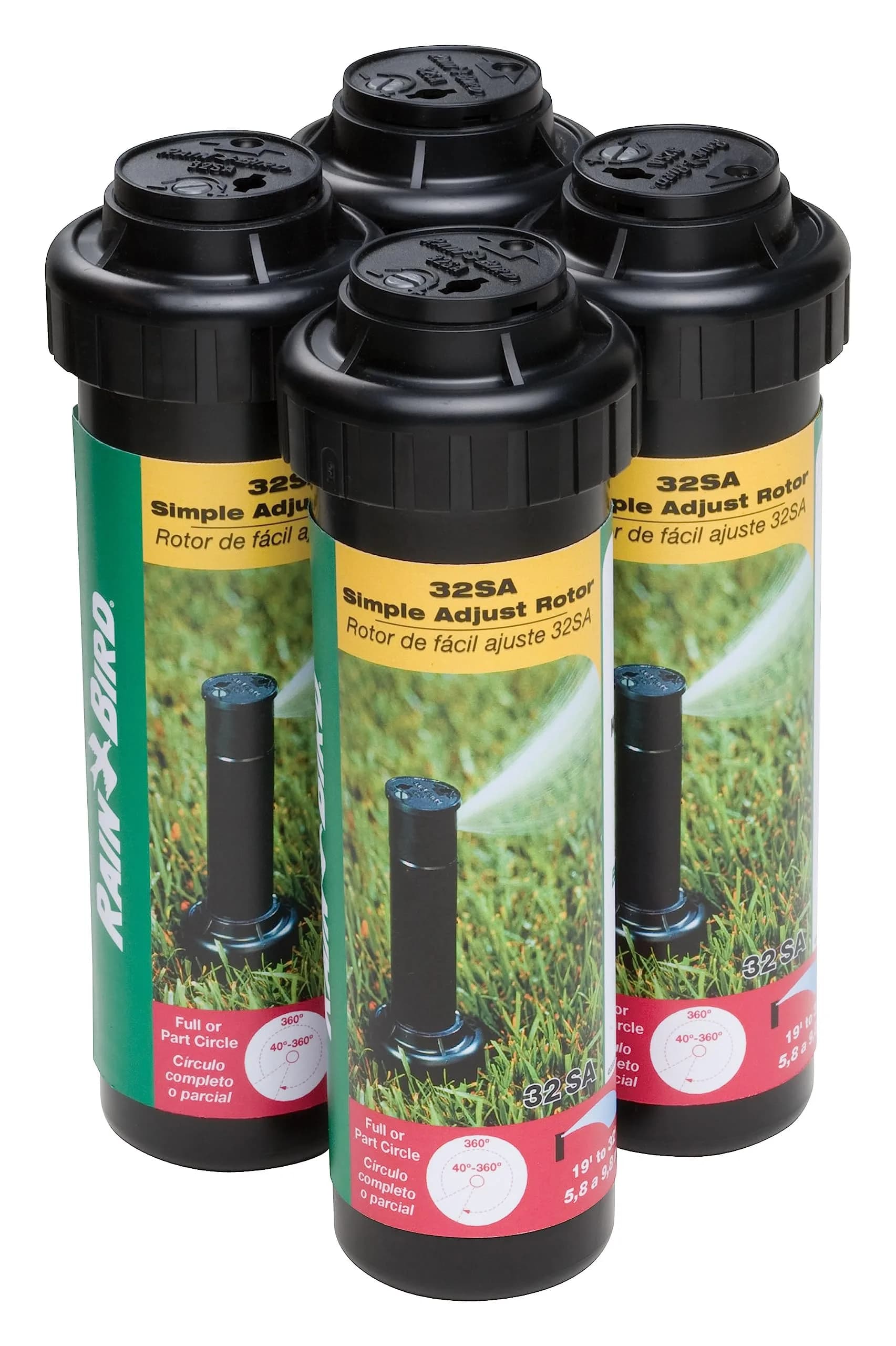 Rain Bird 32SA Gear Drive Rotor Sprinkler 10.2 cm (4") Pop-Up Height | 4-Pack for Lawn Watering