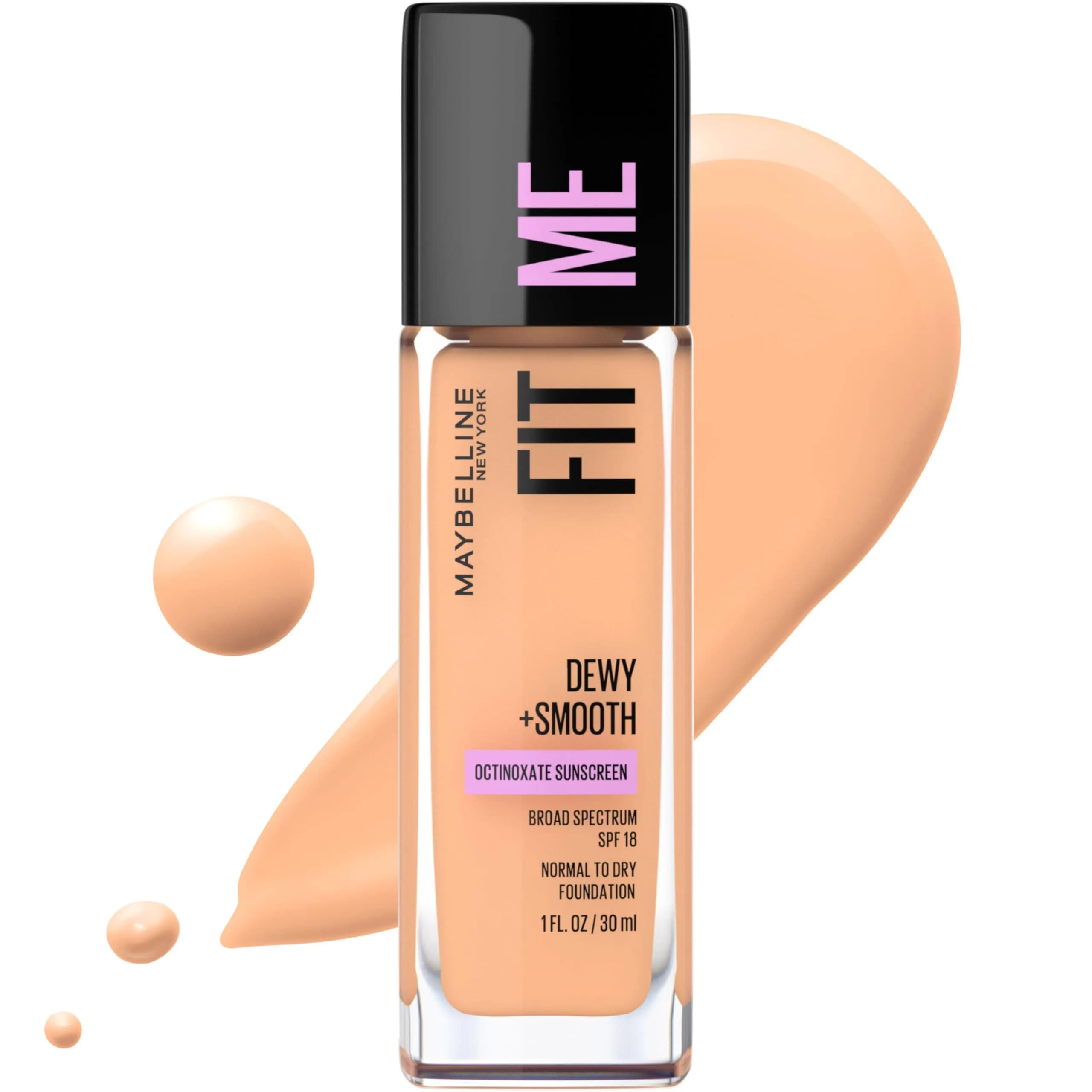 Maybelline Fit Me Dewy + Smooth Foundation, Natural Beige, 29.57ml (1 Fl Oz) | Hydrating Luminous Finish — 130 BUFF BEIGE