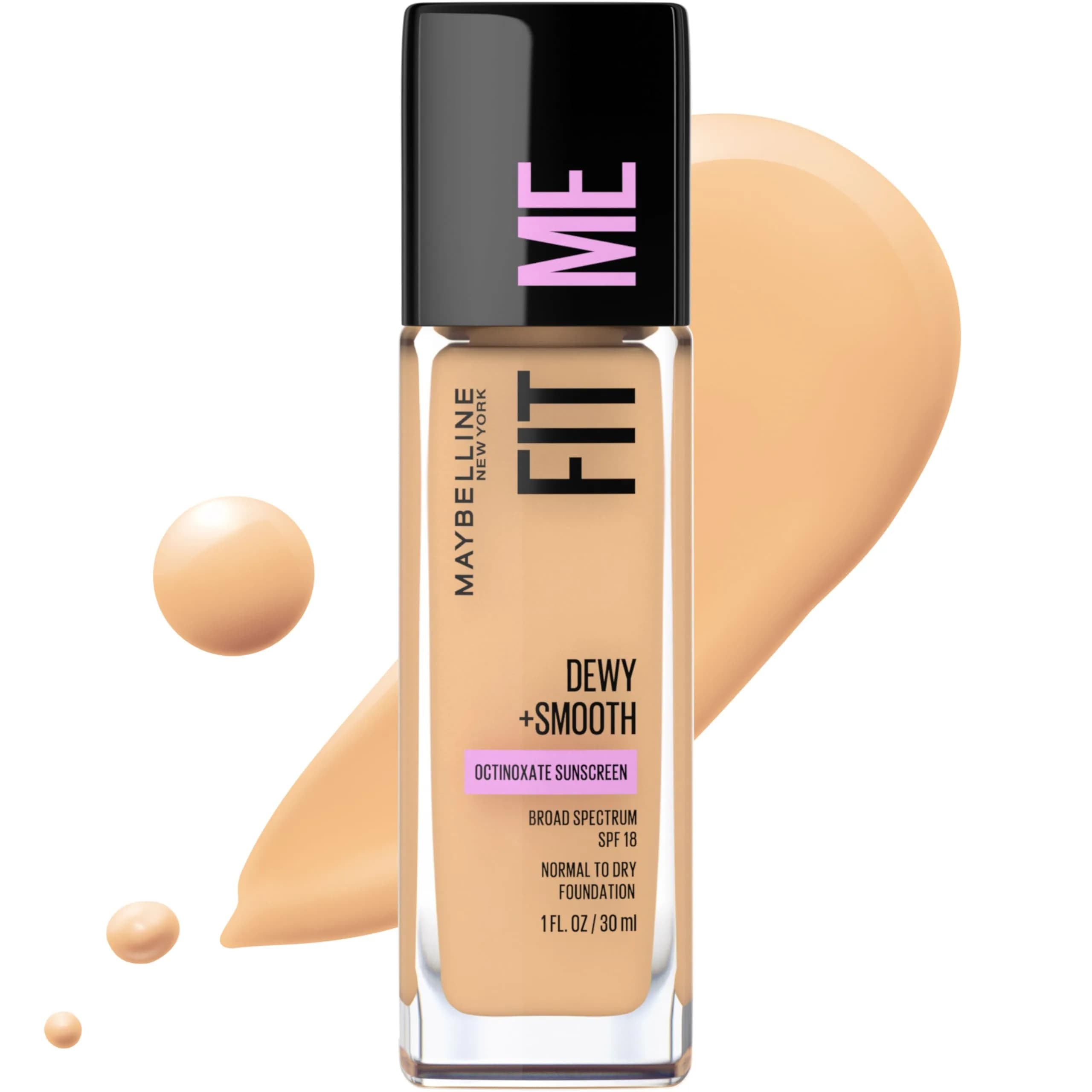 Maybelline Fit Me Dewy + Smooth Foundation, Natural Beige, 29.57ml (1 Fl Oz) | Hydrating Luminous Finish