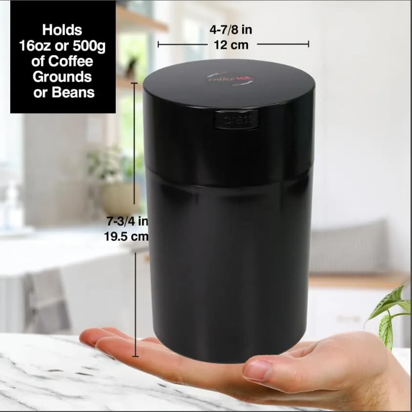 COFFEEVAC 1 LB Airtight Coffee Bean Storage Container | Patented Vacuum Seal, Smell Proof, 1.85L, Black thumbnail 4