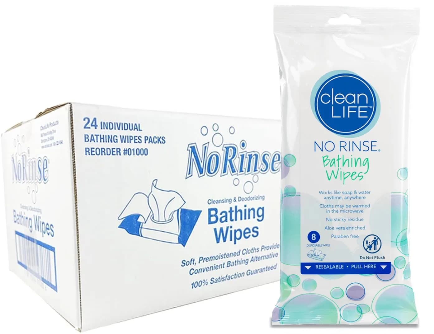 No-Rinse Bathing Wipes 192 Disposables | Hypoallergenic, Aloe Enriched, Rinse-Free (8x8 inch)
