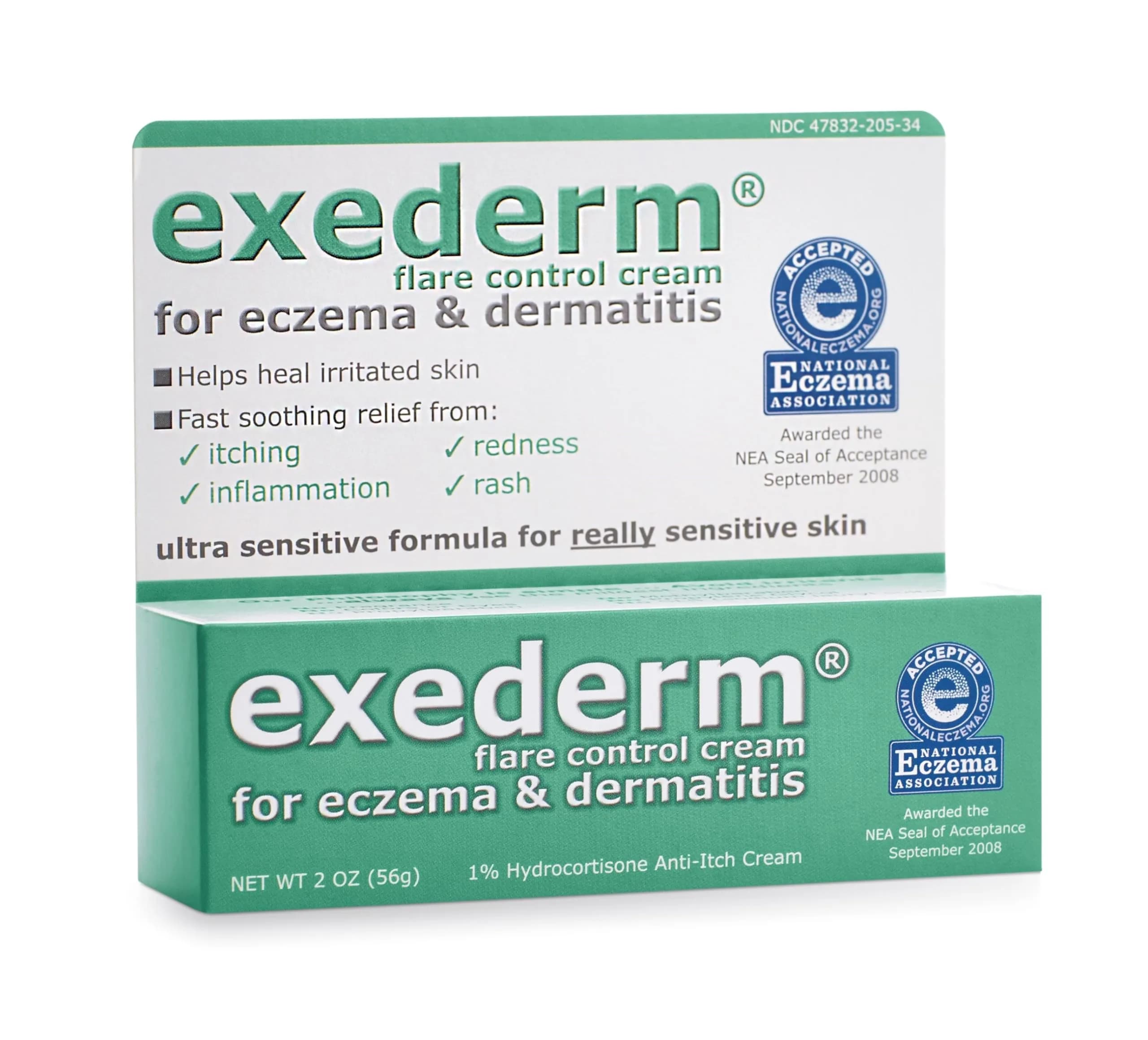 Exederm Flare Control Hydrocortisone Cream for Eczema & Dermatitis 2oz | Fast-Relief for Sensitive Skin — White