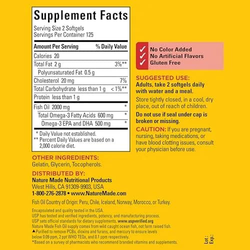Nature Made Fish Oil Omega 3 Supplements 1000mg Softgels 250 Count | Heart Health Support with USP Verification thumbnail 6