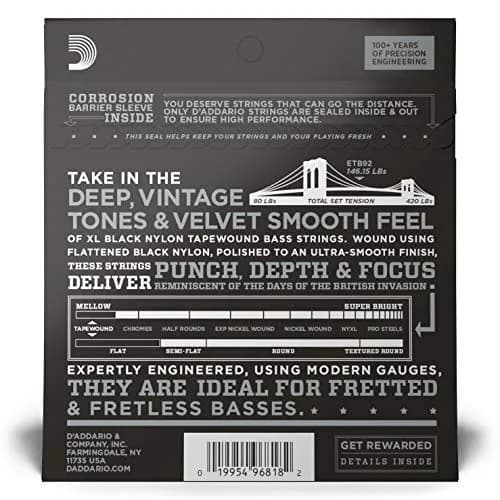 D'Addario ETB92 Tapewound Bass Strings 50-105 Gauge, Long Scale | Warm Deep Tone & Smooth Feel thumbnail 3
