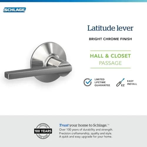 SCHLAGE Latitude Hall/Closet Passage Door Handle, Reversible, Bright Chrome (1-Pack) thumbnail 4