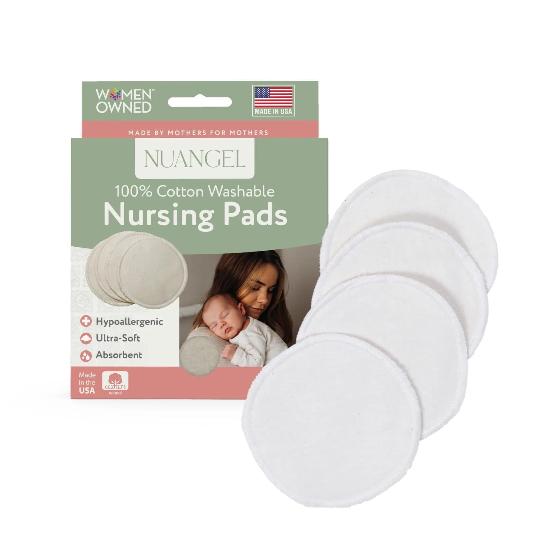 NuAngel Natural Cotton Washable Nursing Pad | Organic Fabric for Breastfeeding Moms — NuAngel 100% Cotton Washable Nursing Pads for Breastfeeding, Reusable & Breathable Leak Protection – (Natural)
