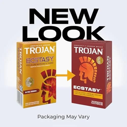 Trojan Ultra Ribbed Ecstasy Lubricated Condoms 26 Count | Dual Lubricant for Enhanced Sensation thumbnail 2