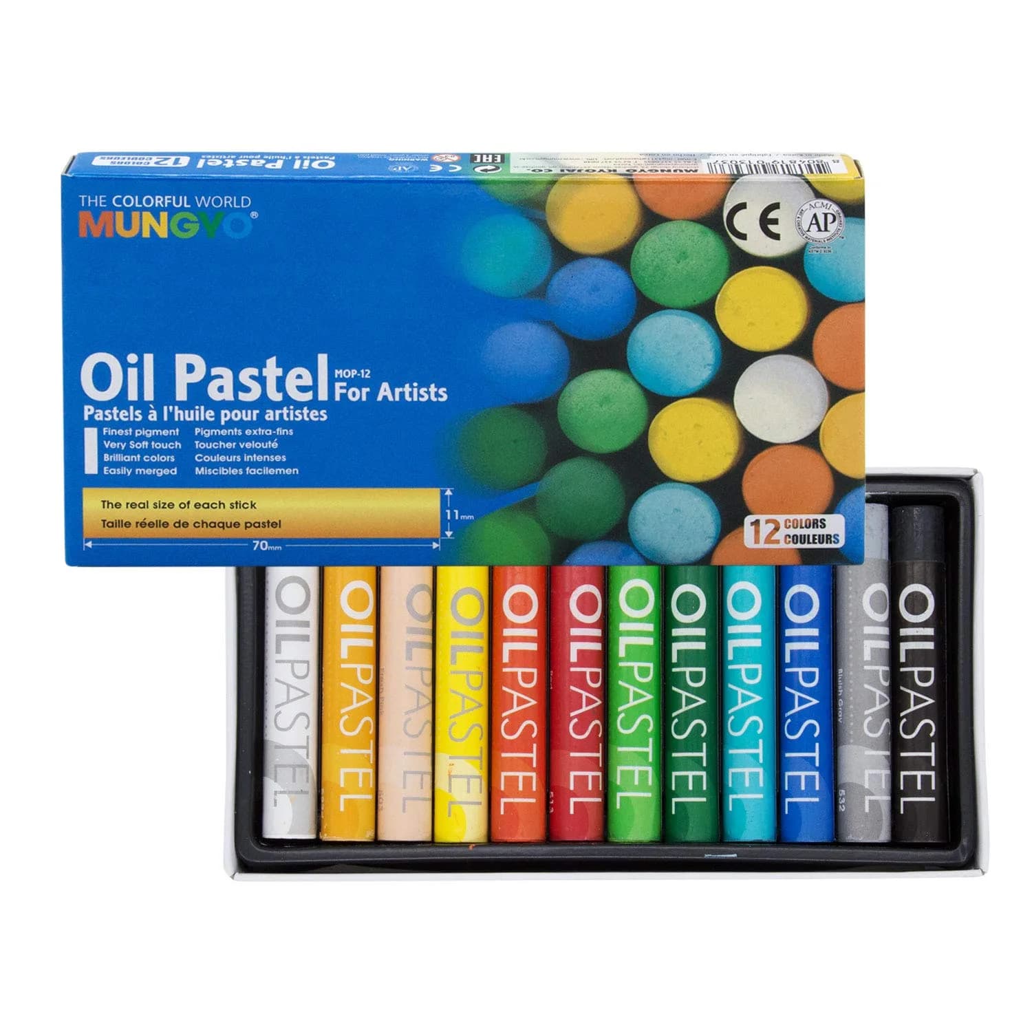 MUNGYO Gallery Oil Pastels Cardboard Box Set of 12 Assorted Colors | Vibrant, Easy-to-Blend Art Supplies for Students — assorted colours