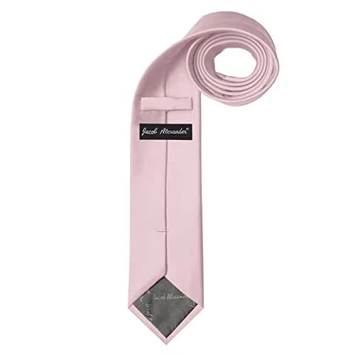 Jacob Alexander Solid Color Mens Tie - Bridal Pink Satin Microfiber, Regular Size | Formal & Wedding Accessory thumbnail 4