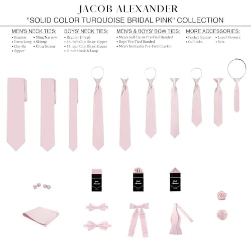 Jacob Alexander Solid Color Mens Tie - Bridal Pink Satin Microfiber, Regular Size | Formal & Wedding Accessory thumbnail 5