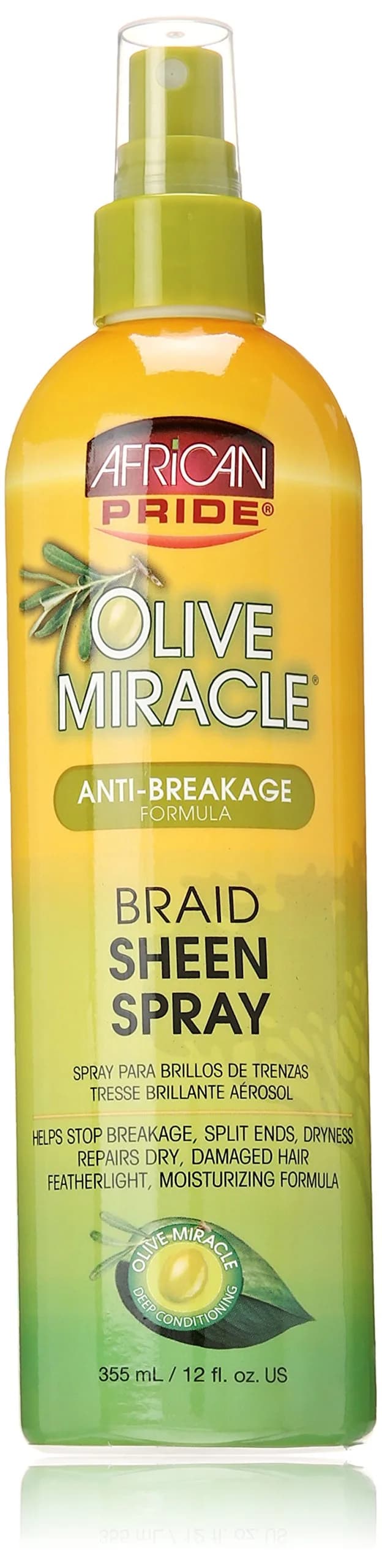 African Pride Olive Miracle Braid Sheen Spray 355ml (12 fl Oz) | Moisturizes Braids & Scalp