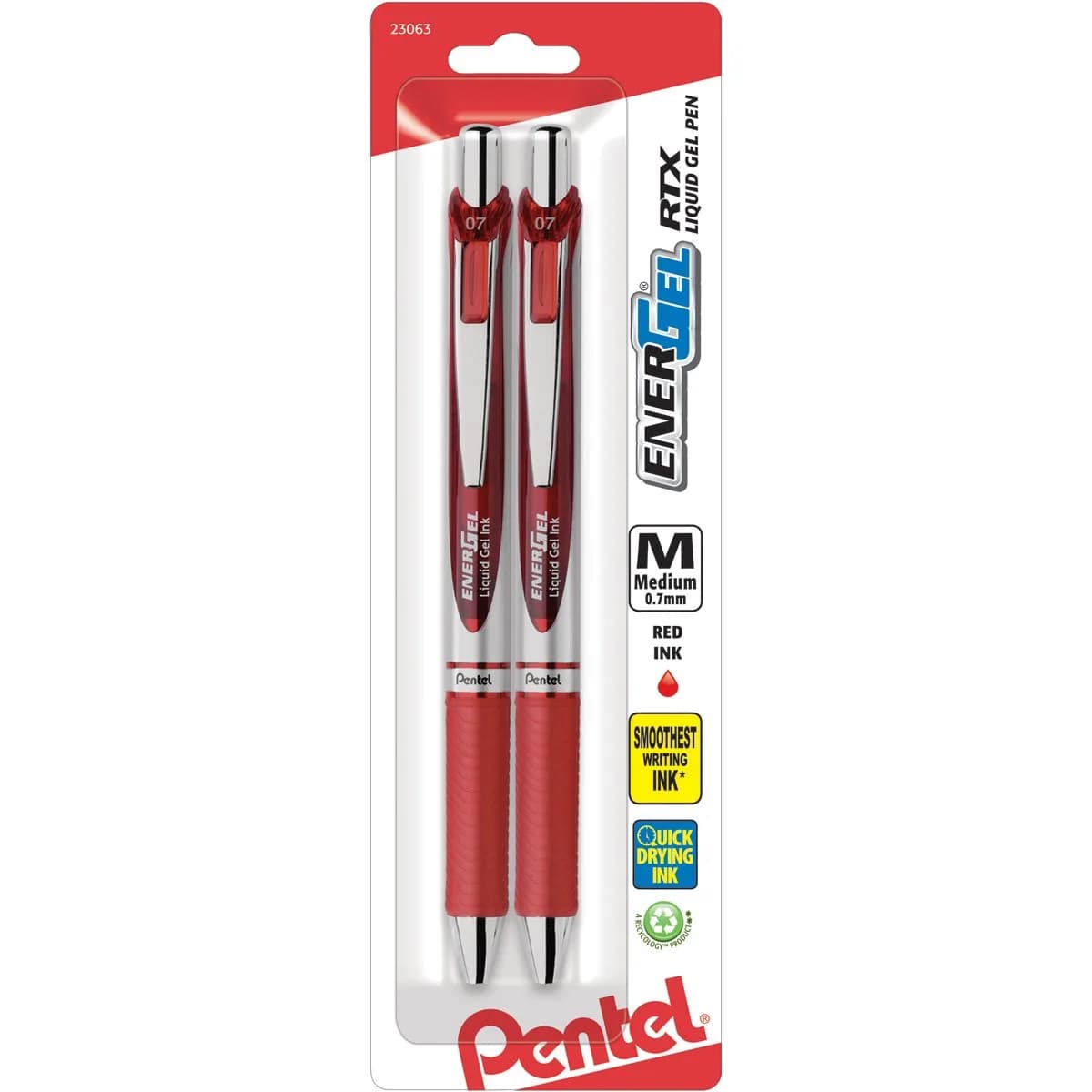 Pentel EnerGel Deluxe RTX Retractable Liquid Gel Pen, Red Ink, 0.7mm Medium Tip, 2 Pack | Smooth Ink Flow - main product image