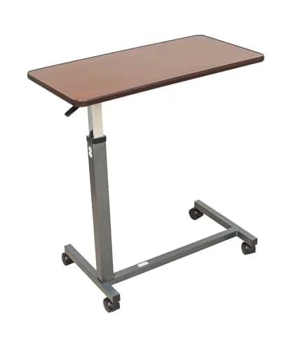 Essential Medical Supply Height Adjustable Overbed Table with Locking Wheels | Woodgrain Top for Adults & Seniors thumbnail 7
