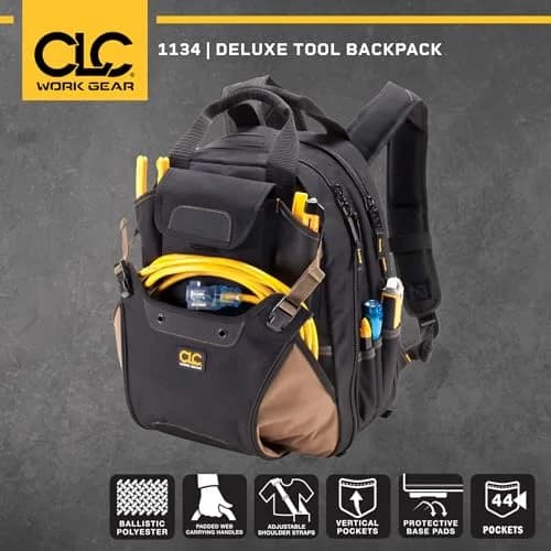 Custom Leathercraft 1134 Carpenter's Tool Backpack, 44 Pockets, Padded Back Support, Black thumbnail 4