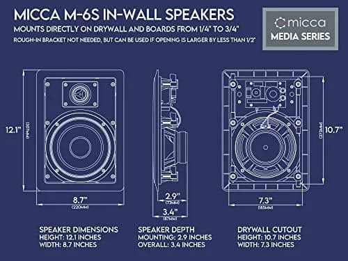 Micca M-6S 6.5-Inch 2-Way In-Wall/Ceiling Speaker, White, 141.6 cm² (8.7" x 12.1") | Passive Home Audio Speaker for Home Theater thumbnail 7
