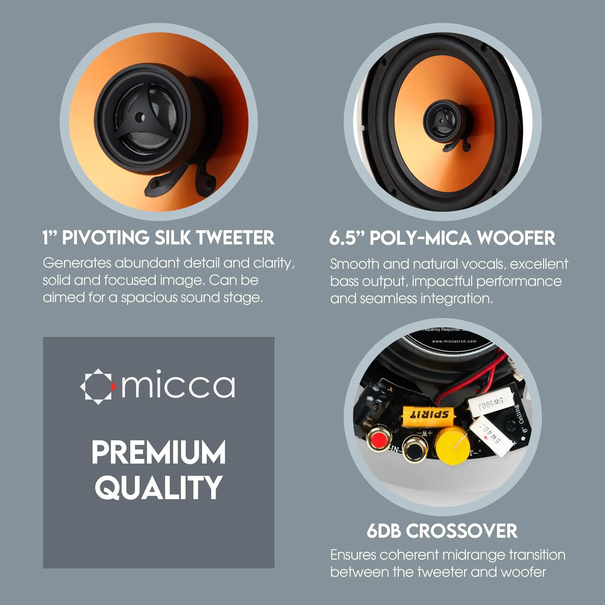Micca M-6C 6.5-Inch 2-Way In-Ceiling Speaker, Round, White | 16.5cm Woofer, 2.5cm Aimable Silk Tweeter - view 5