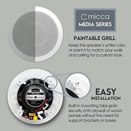 Micca M-6C 6.5-Inch 2-Way In-Ceiling Speaker, Round, White | 16.5cm Woofer, 2.5cm Aimable Silk Tweeter thumbnail 3