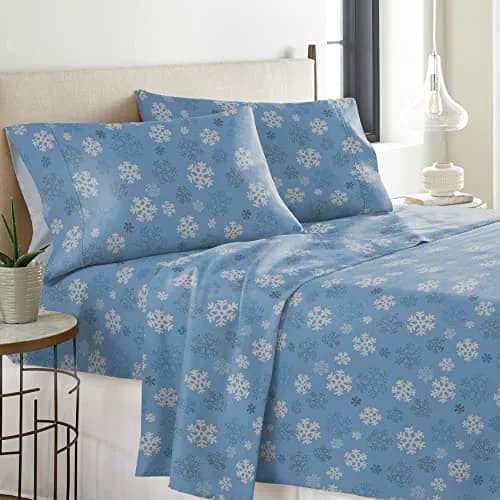 Pointehaven Heavy Weight Flannel Sheet Set Queen Snow Flakes | Warm & Cozy 100% Cotton (70-120 chars) thumbnail 2