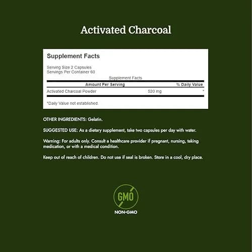 Swanson Activated Charcoal Digestive Support Supplement, 120 Count | Digestive & Bloating Relief thumbnail 4