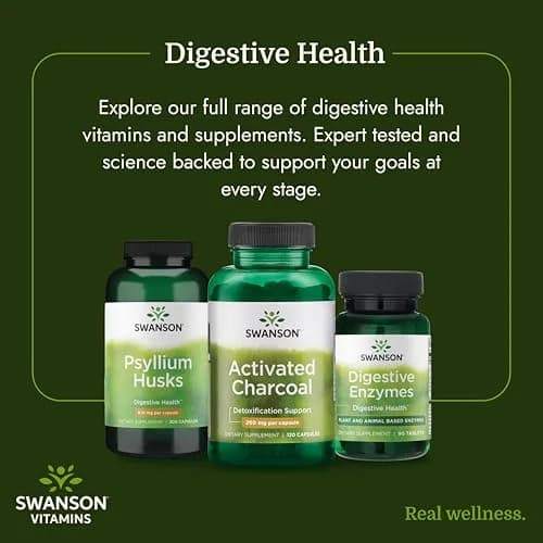 Swanson Activated Charcoal Digestive Support Supplement, 120 Count | Digestive & Bloating Relief thumbnail 6