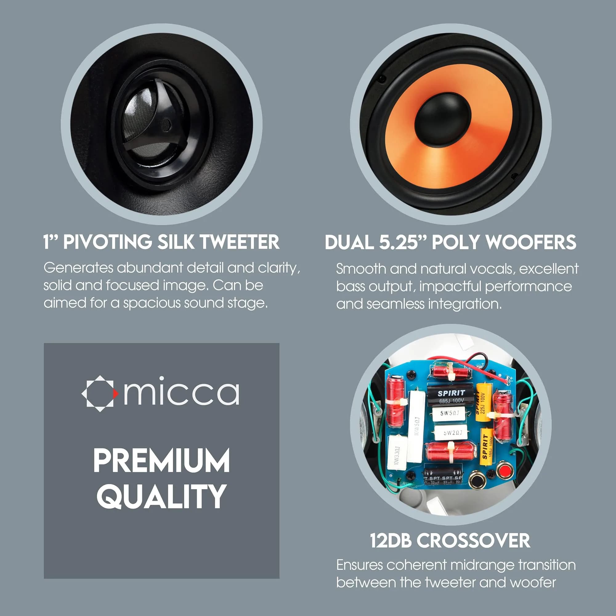 Micca M-CS Dual 5.25-Inch In-Wall Center Channel Speaker, White | 60Hz-20kHz Frequency Response - view 4