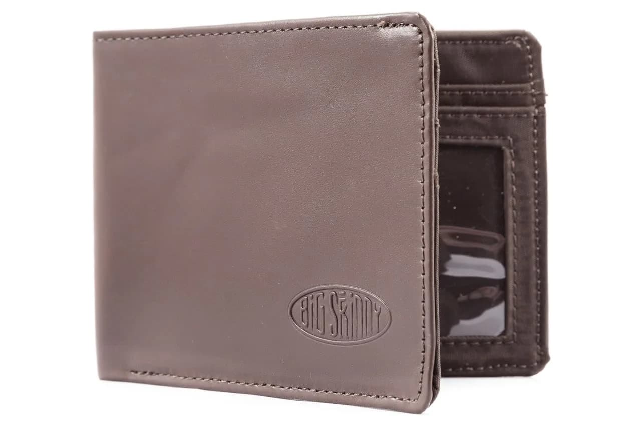 Big Skinny Men's Slimline Bi-Fold Wallet with Leather Exterior & Nylon Interior, Holds 25 Cards, Brown — Brown