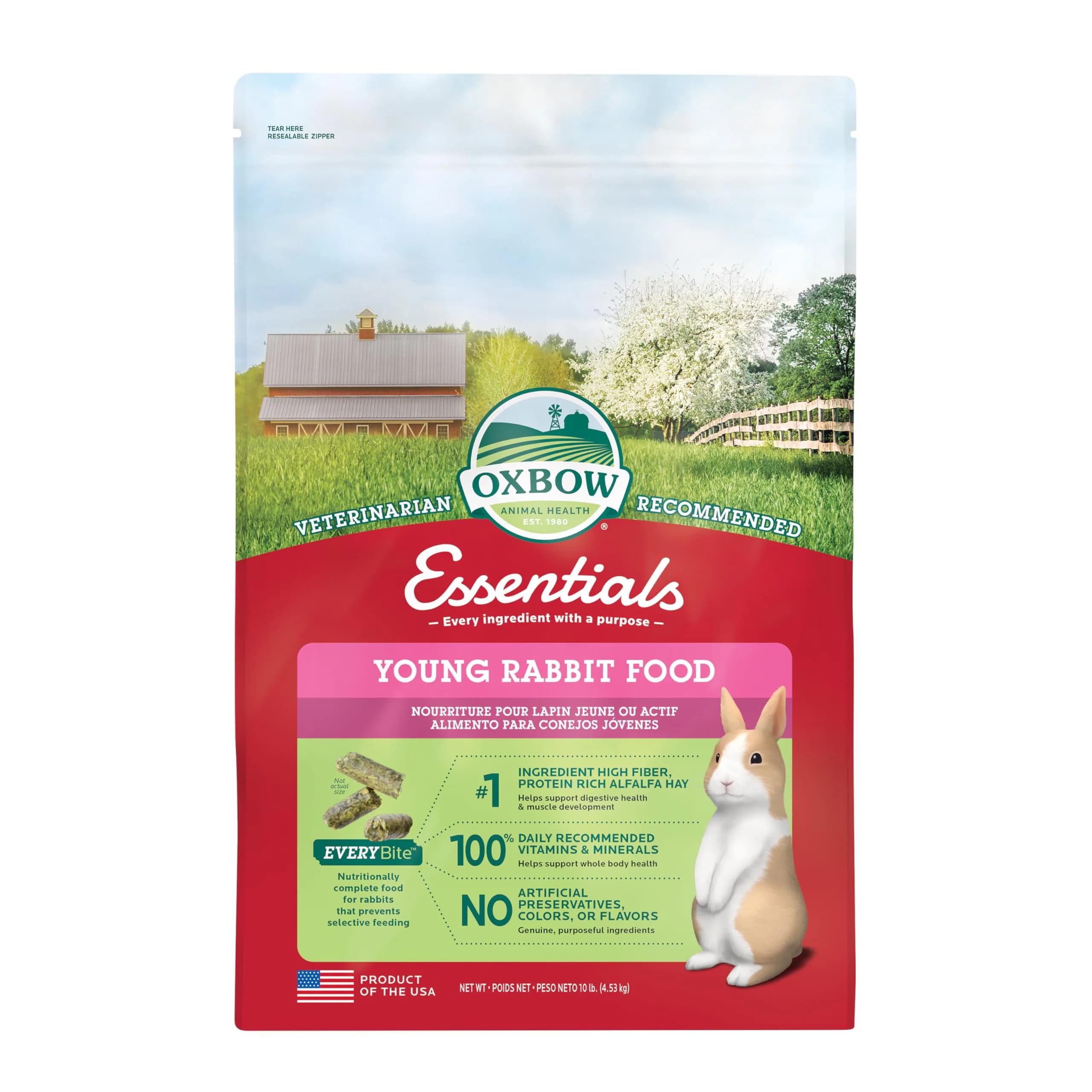 Oxbow Essentials Adult Rabbit Food with Timothy Hay Pellets 2.27 kg (5 lb) | Complete Nutrition for Adult Rabbits — 10 Pound