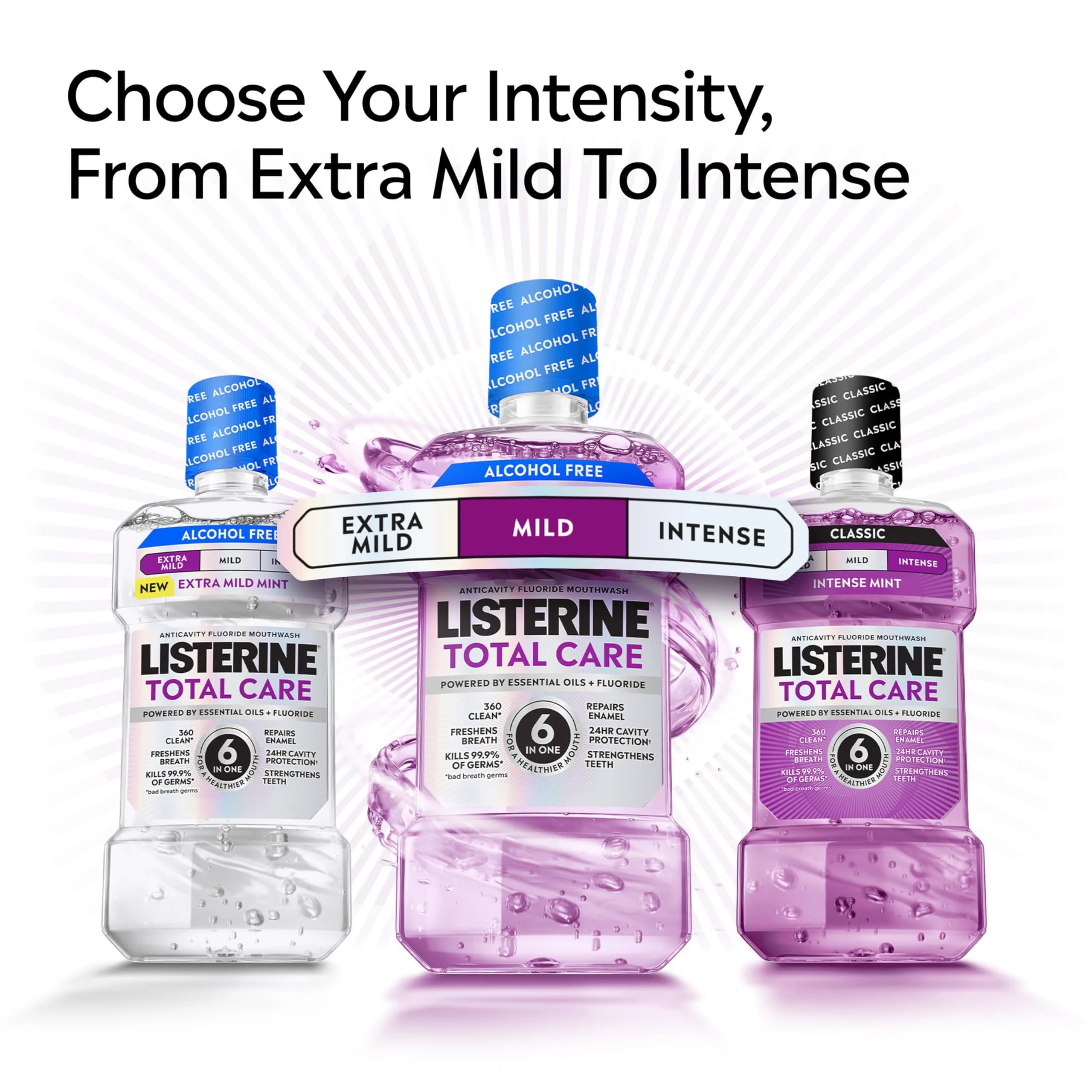 Listerine Total Care Intense Anticavity Mouthwash 1 L (33.8 oz) | 6 Benefits in 1 Oral Rinse, Kills Bad Breath Germs, Prevents Cavities - view 8