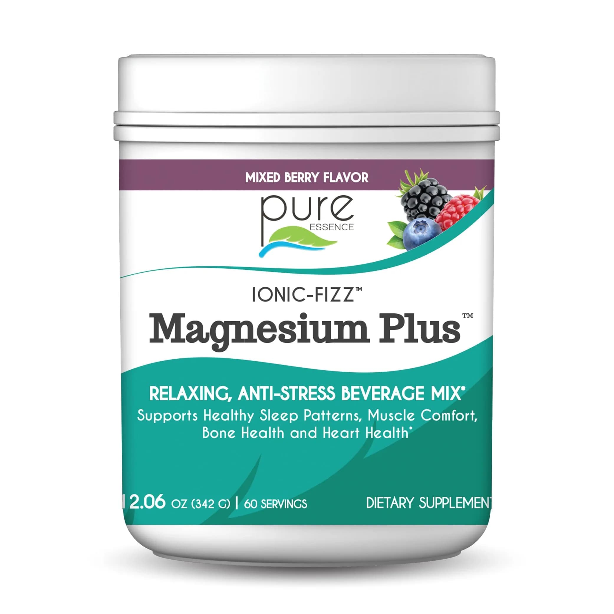 Pure Essence Labs Ionic Fizz Magnesium Plus | Anti-Stress Magnesium Powder (Mixed Berry, 12.06 Oz)