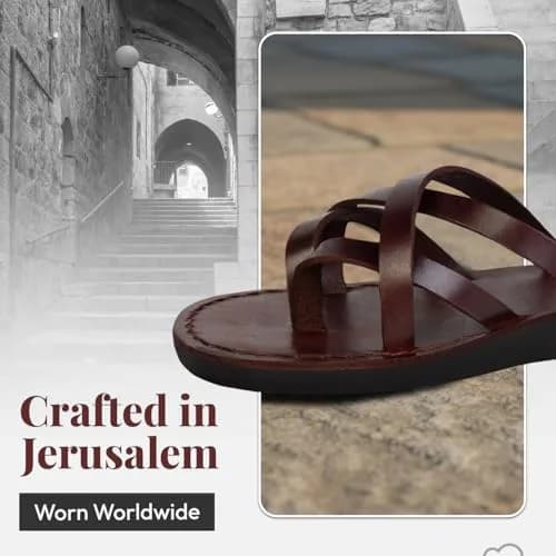 Holy Land Market Biblical Jesus Leather Sandals/Slides from Jerusalem (Jersualem Style I) | Classic Jerusalem Style for Adults thumbnail 6