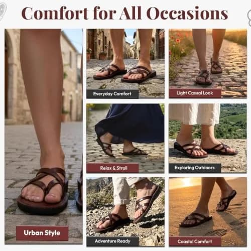 Holy Land Market Biblical Jesus Leather Sandals/Slides from Jerusalem (Jersualem Style I) | Classic Jerusalem Style for Adults thumbnail 7