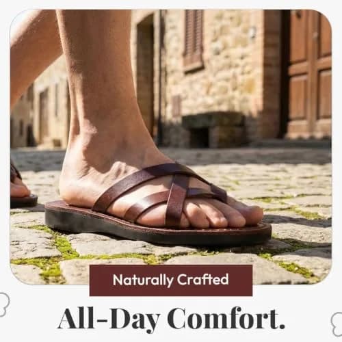 Holy Land Market Biblical Jesus Leather Sandals/Slides from Jerusalem | Classic Jerusalem Style thumbnail 2