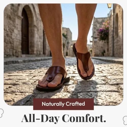 Holy Land Market Jerusalem Style IV Leather Biblical Sandals 14-14.5 Women / 11-11.5 Men | Classic Jerusalem Design thumbnail 2