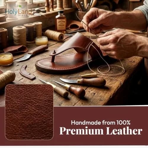 Holy Land Market Jerusalem Style IV Leather Biblical Sandals 14-14.5 Women / 11-11.5 Men | Classic Jerusalem Design thumbnail 3
