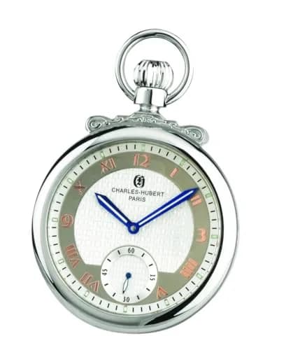 CHARLES-HUBERT PARIS Pocket Watch 47mm Brass Blue & Silver | Classic Mechanical Open Face thumbnail 1
