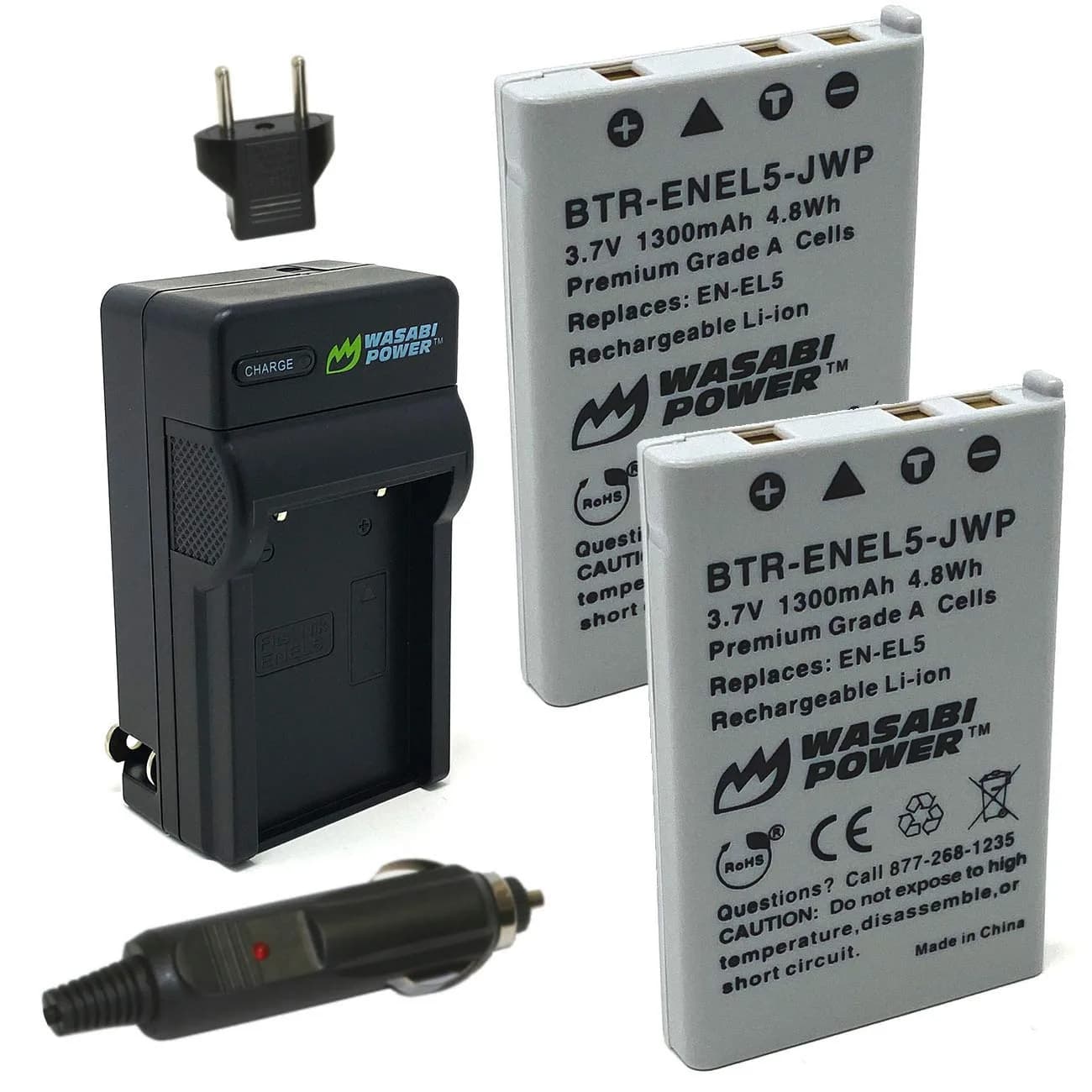 Wasabi Power Battery (2-Pack) & Charger for Nikon EN-EL5 | Compatible with Nikon Coolpix 3700, 4200, 5200, 5900, P3, P4, P80, P90, P100, P500, P510, P520, P530, P5000, P5100, P6000, S10 - main product image