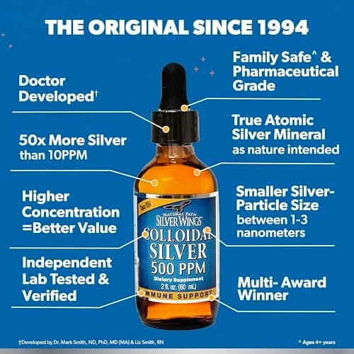 Natural Path Silver Wings Colloidal Silver 500ppm 2 fl oz (59ml) | USA-Sourced Immune Support thumbnail 5