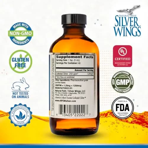 Natural Path Silver Wings Colloidal Silver Liquid - 250ppm (1250mcg) - 8 fl oz | Immune Support with Micro-Size Silver Particles thumbnail 2