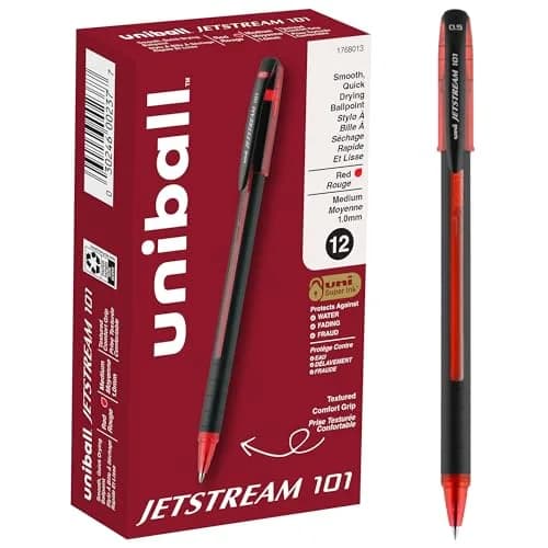 Uni-Ball Jetstream 101 Ballpoint Pen, Medium Point (1.0mm), Red, 12 Count | Hybrid Ink for Smooth, Quick-Dry Writing thumbnail 1