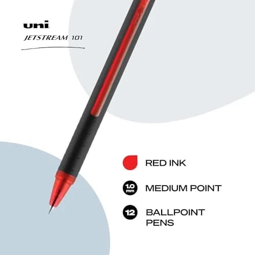 Uni-Ball Jetstream 101 Ballpoint Pen, Medium Point (1.0mm), Red, 12 Count | Hybrid Ink for Smooth, Quick-Dry Writing thumbnail 2