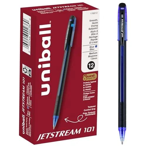 Uni-Ball Jetstream 101 Ballpoint Pens, Medium Point (1.0mm), Blue, 12 Pack | Smooth Hybrid Ink thumbnail 1