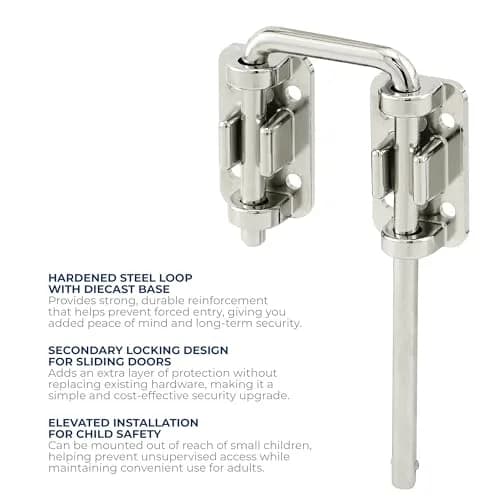 Prime-Line Patio Sliding Door Loop Lock, Child Safety & Security, Chrome | Reinforces Existing Hardware (120 chars) thumbnail 2