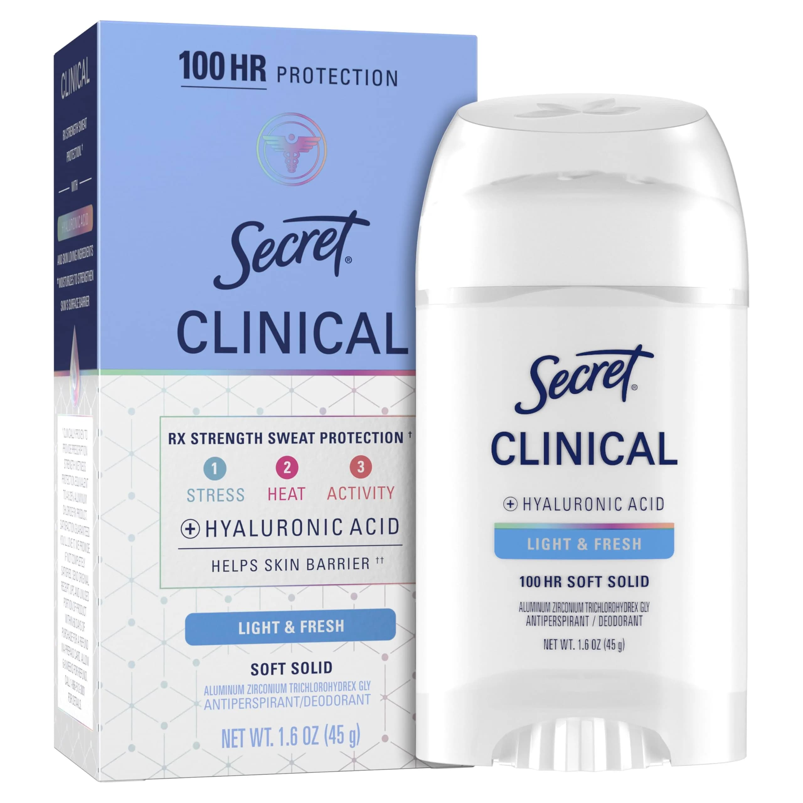 Secret Clinical Strength Antiperspirant Deodorant for Women, 1.6 oz (47 ml) | 100-Hour Sweat & Odor Protection — Light & Fresh