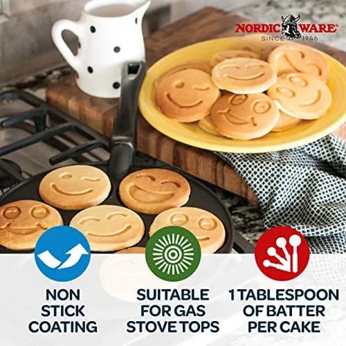 Nordic Ware Smiley Face Pancake Pan Silver, 10 1/2 inch diameter | Fun smiley faces for breakfast thumbnail 3