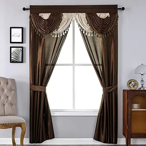 Regal Home Collections Amore 5-Piece Curtain Set 213cm x 213cm (84" L x 54" W) | Light Filtering Panels with Valance & Tiebacks thumbnail 1